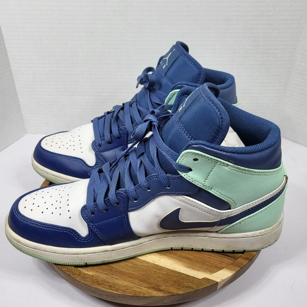 Jordan 1 Mid Mystic Navy Mint Foam White Mens 10.5 554724-413 Blue Green Sneaker